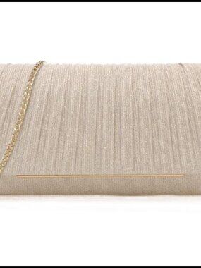 Sparkling Pleated Evening Clutch Glitter Handbag Detachable Strap